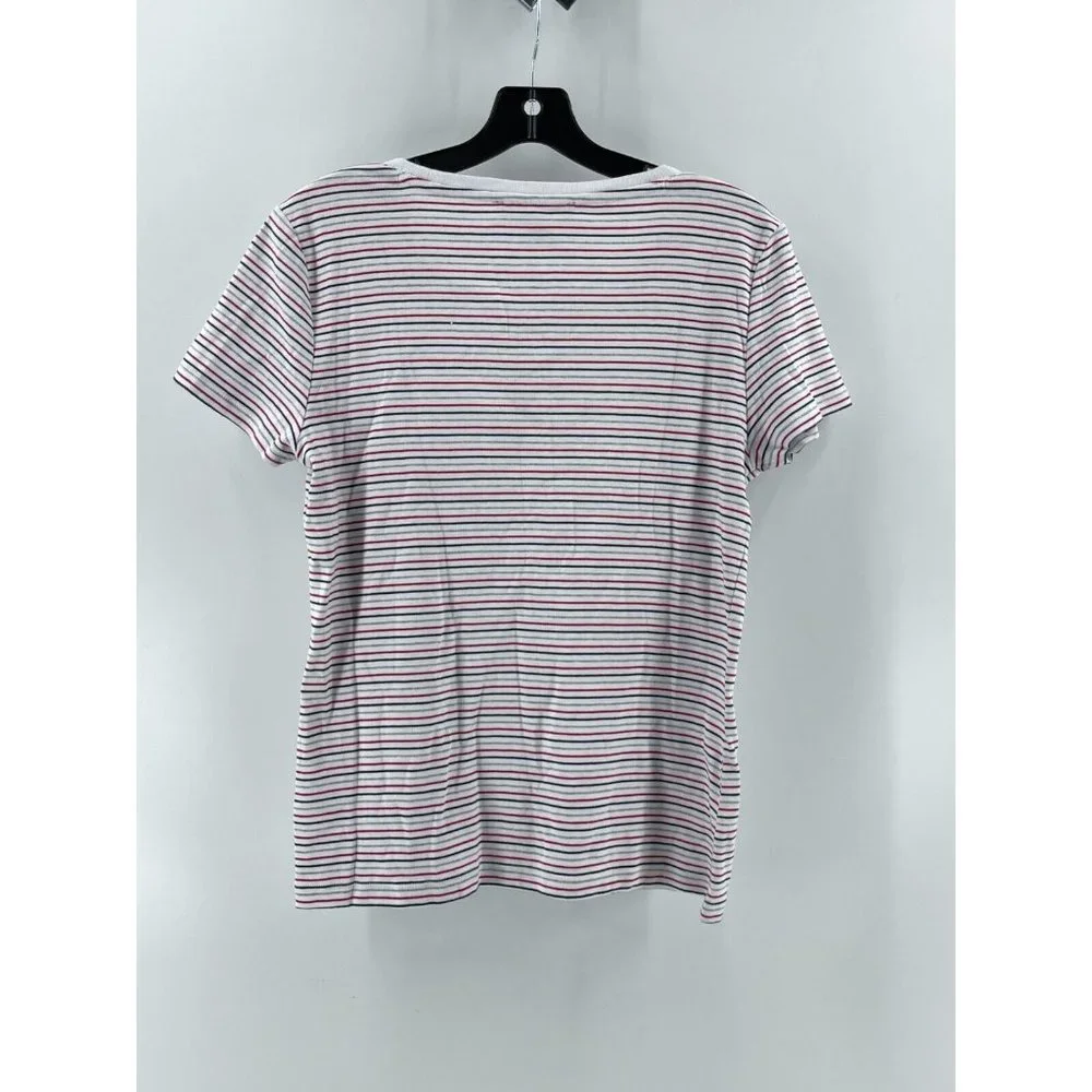 Tommy Hilfiger Women's Short Sleeve Red White Blue Gray Striped Shirt Top Size L